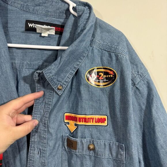NWT Wrangler Riggs Workwear Blue Short Sleeve Shop Style Button Up Work Shirt - Picture 3 of 4